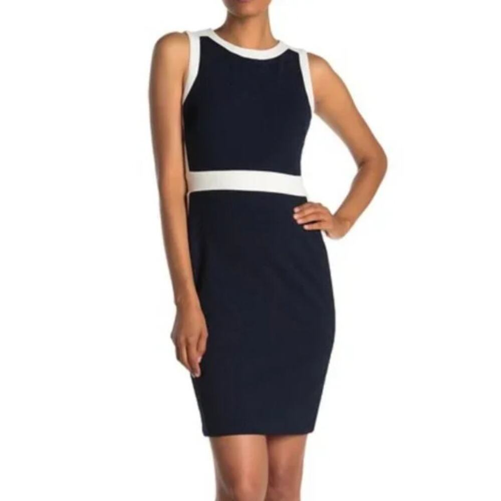 Tommy Hilfiger Color-Block Sleeveless Sheath Dress Textured Stretch Knit 16